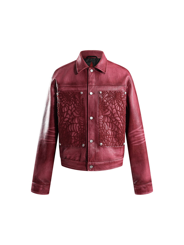 ECLIPSE OF THE BLOOD MOON COBWEB LEATHER JACKET