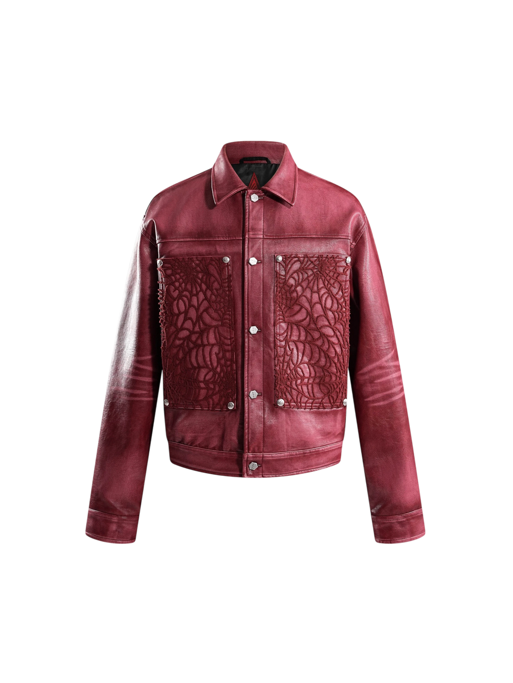 ECLIPSE OF THE BLOOD MOON COBWEB EMBROIDERED FAUX LEATHER JACKET