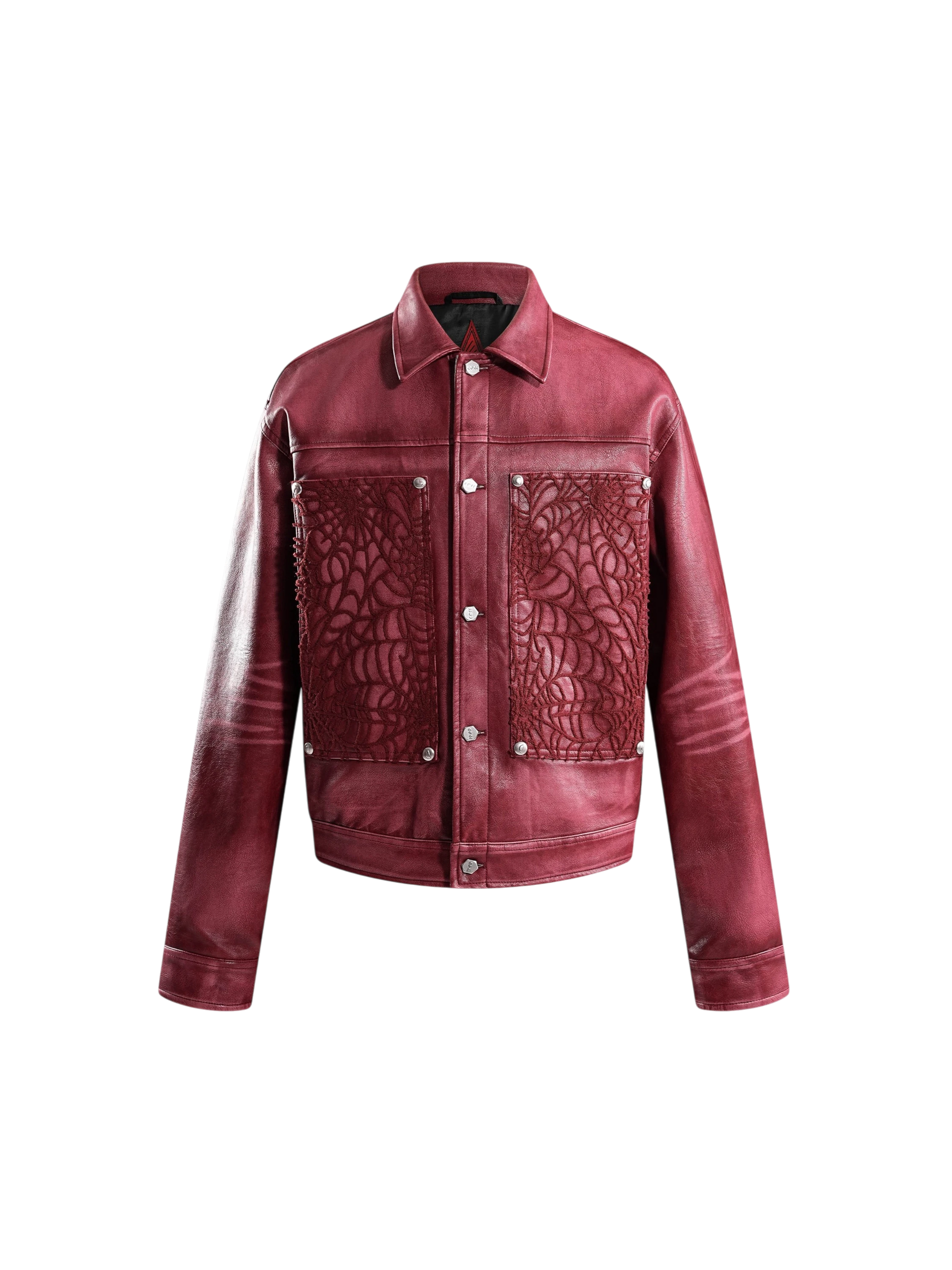 TBHNP Eclipse of the Blood Moon cobweb embroidered faux leather jacket — men's gothic streetwear jacket