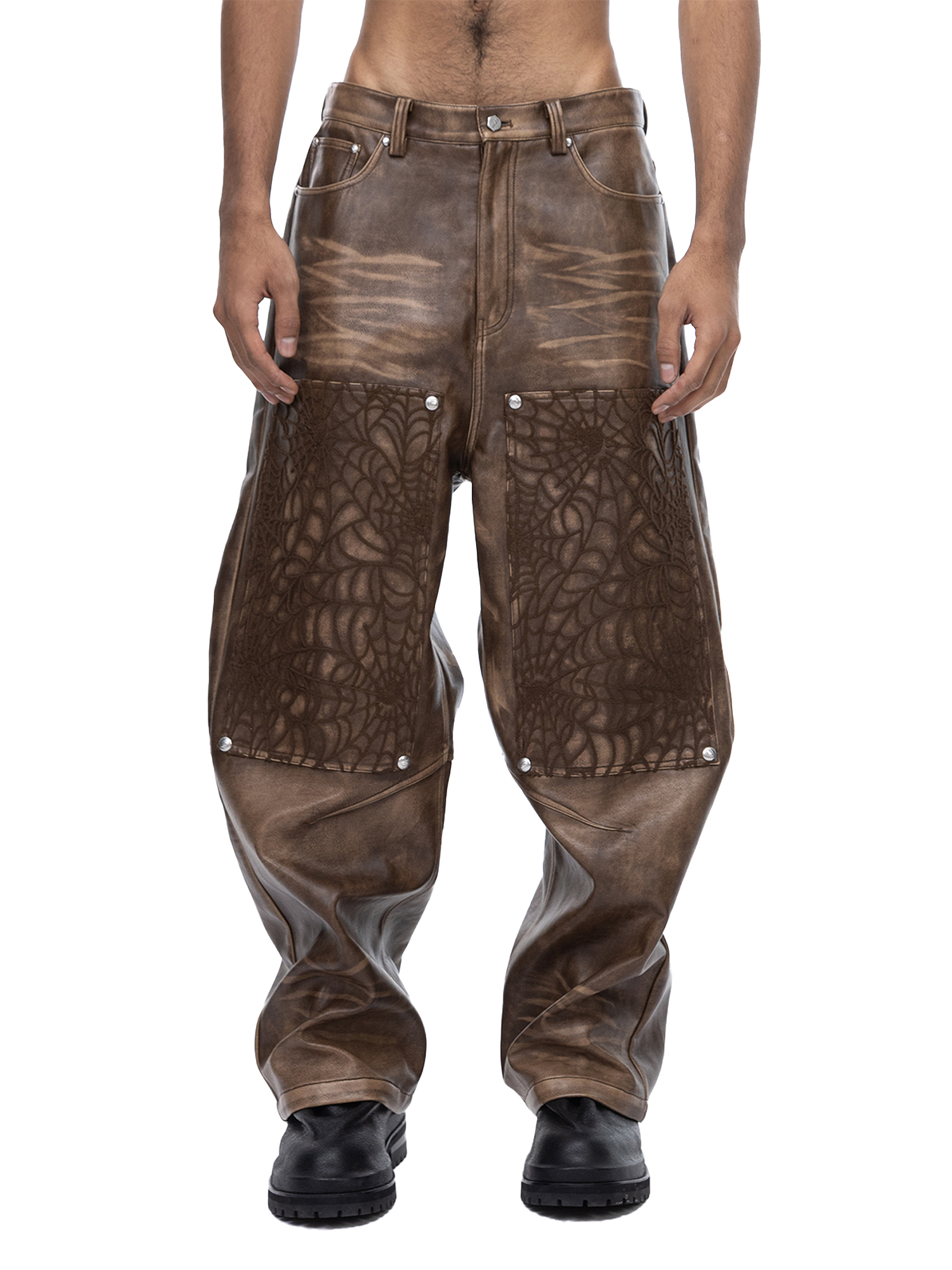 ECLIPSE OF THE BLOOD MOON COBWEB LEATHER PANTS