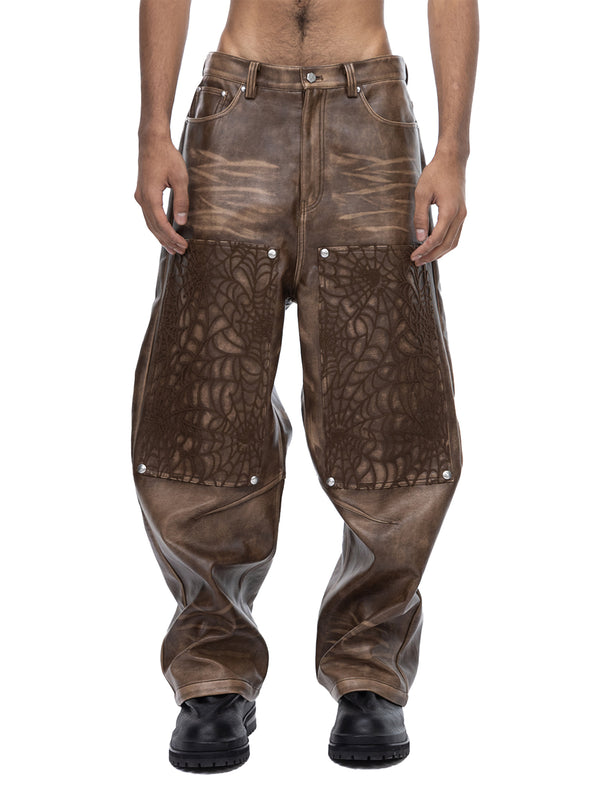 ECLIPSE OF THE BLOOD MOON COBWEB LEATHER PANTS