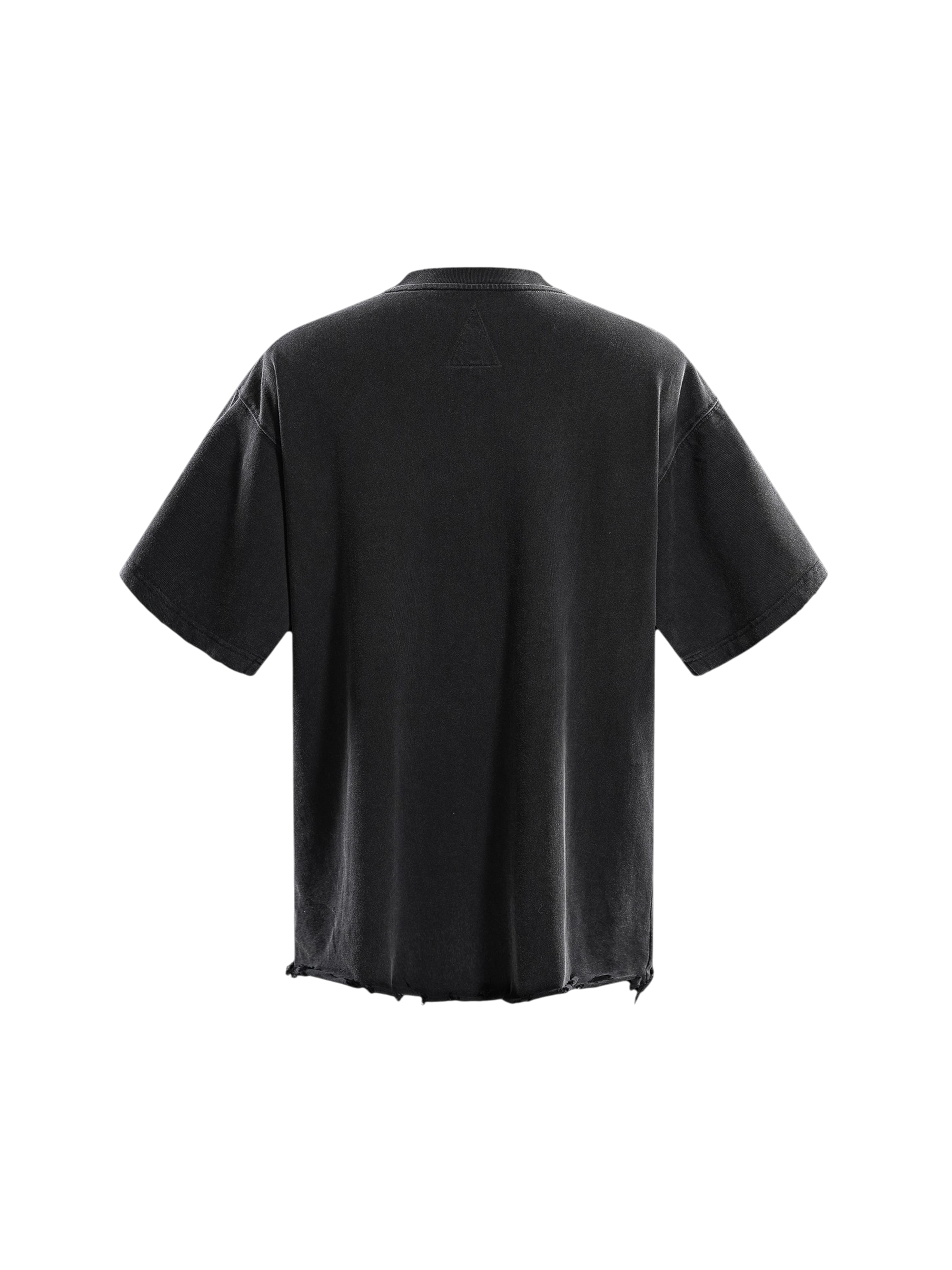 TBHNP black Wraith Sorcerer destroyed tee, plain back flat-lay — men's streetwear tee