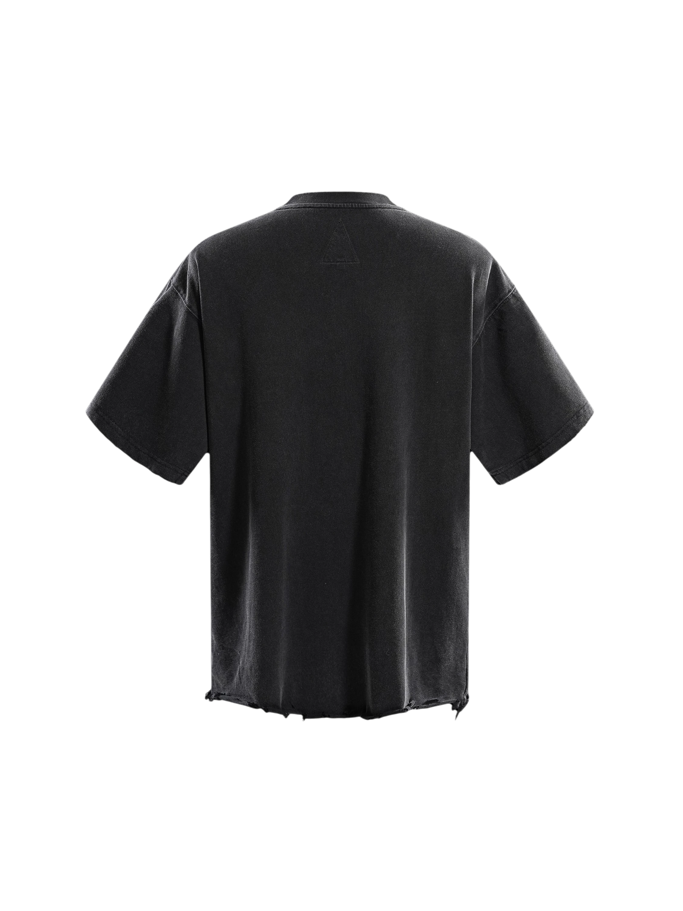 TBHNP black Wraith Sorcerer destroyed tee, plain back flat-lay — men's streetwear tee