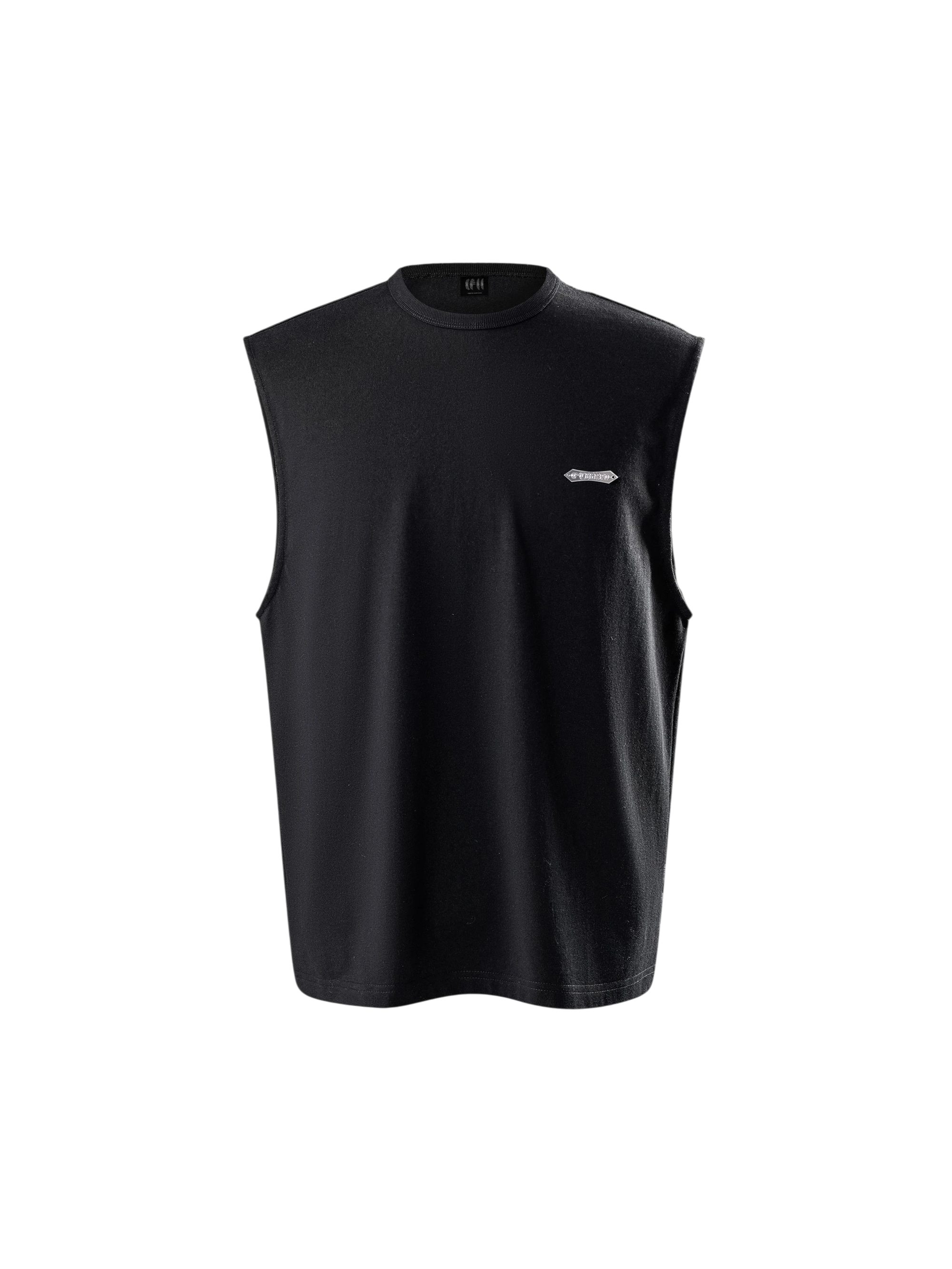 TBHNP Luminous Dawn Astral Logo Shadowbat vest in black, front flat-lay — men's streetwear sleeveless tee