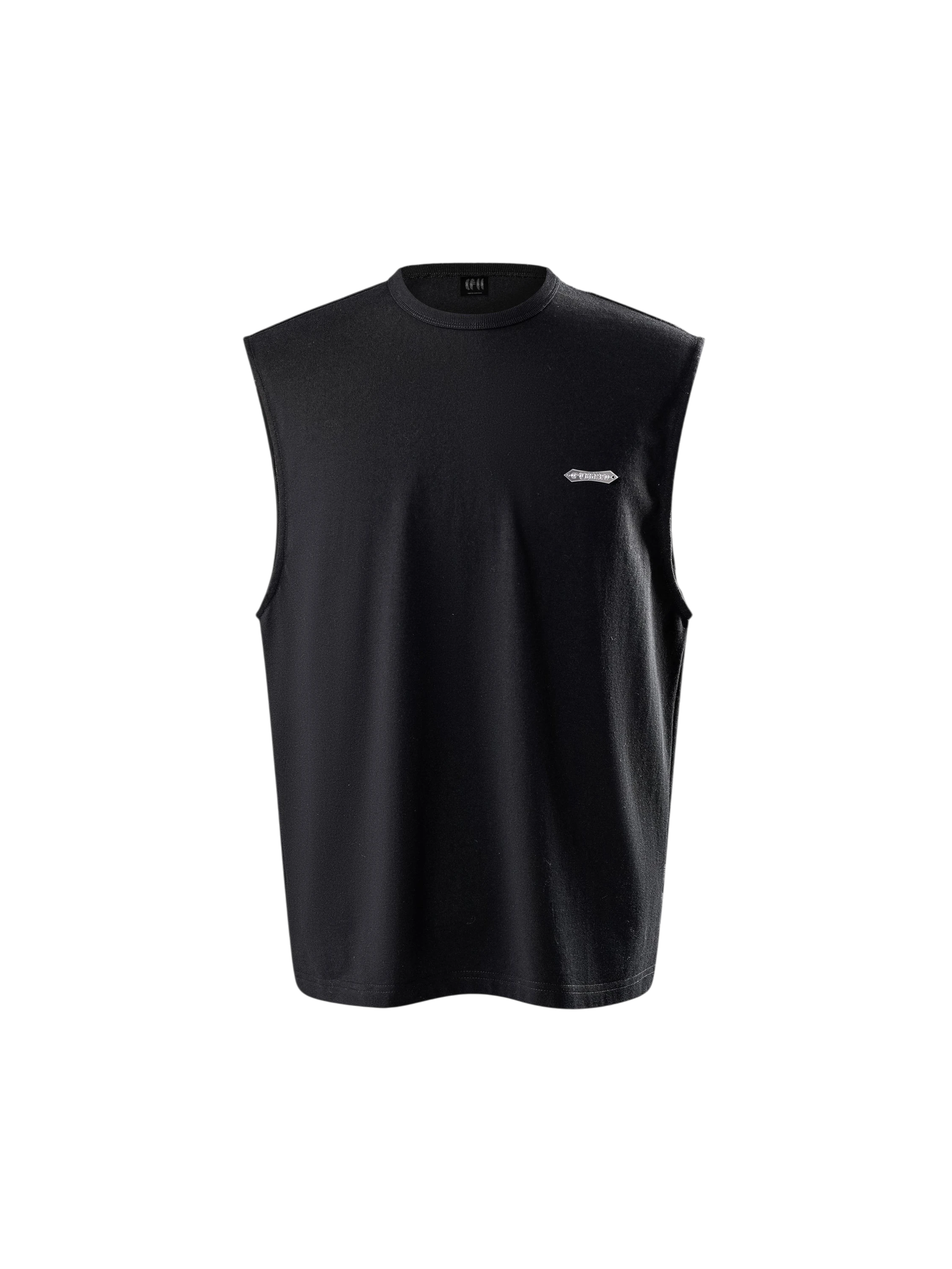TBHNP Luminous Dawn Astral Logo Shadowbat vest in black, front flat-lay — men's streetwear sleeveless tee