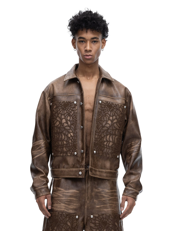 ECLIPSE OF THE BLOOD MOON COBWEB LEATHER JACKET