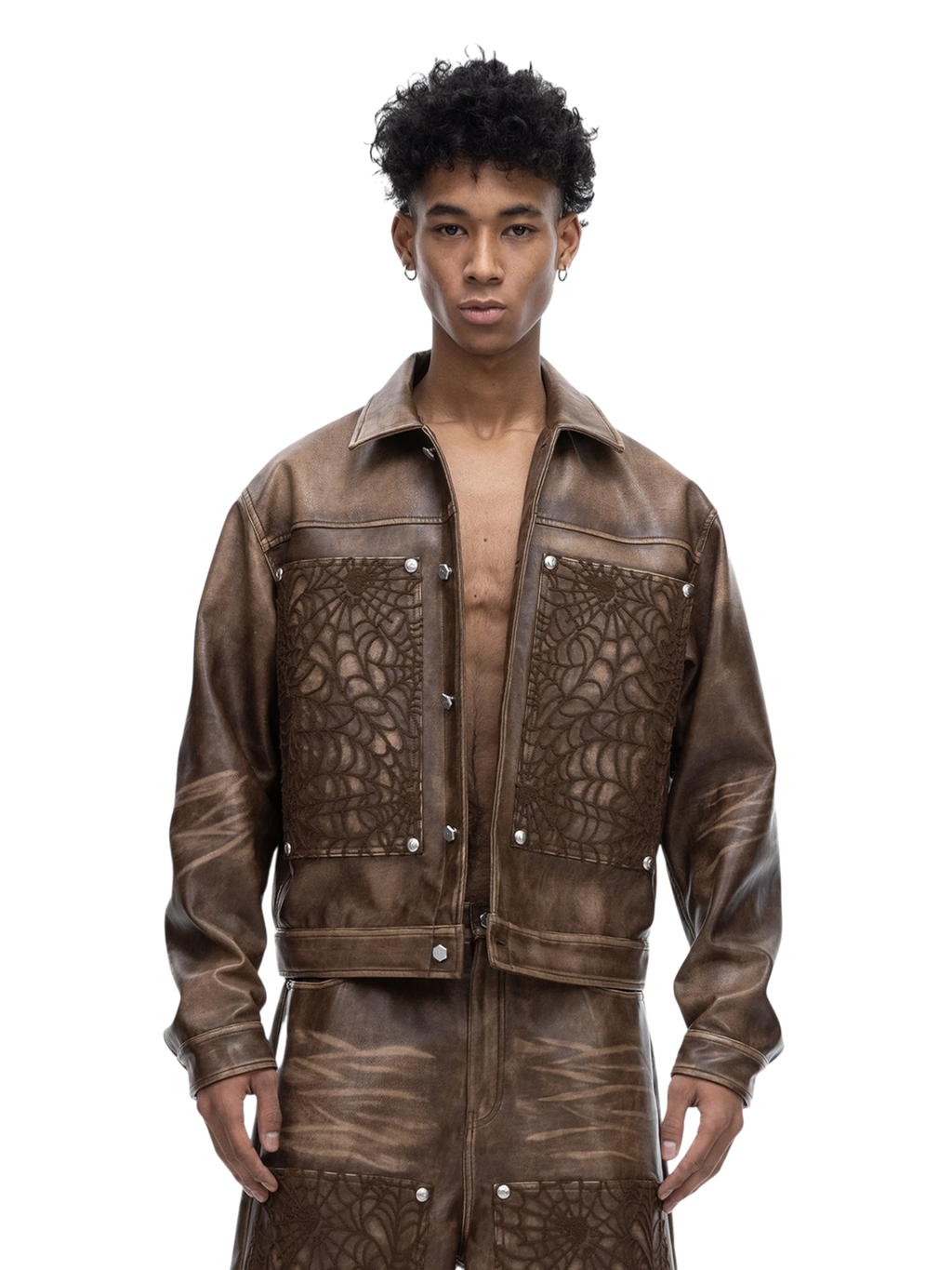 ECLIPSE OF THE BLOOD MOON COBWEB EMBROIDERED FAUX LEATHER JACKET