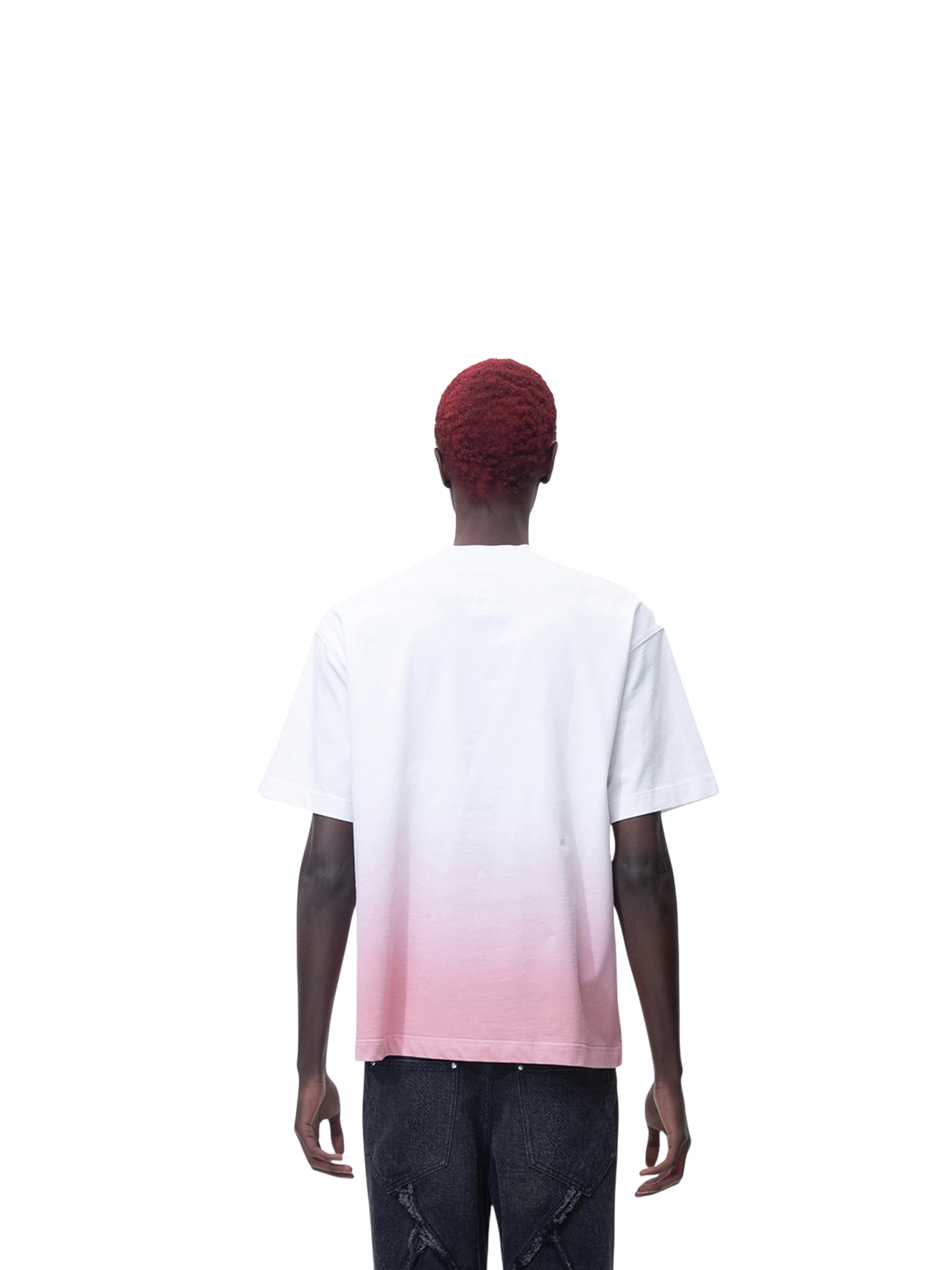 Model in TBHNP white arrival short-sleeve tee, front view — men's streetwear tee