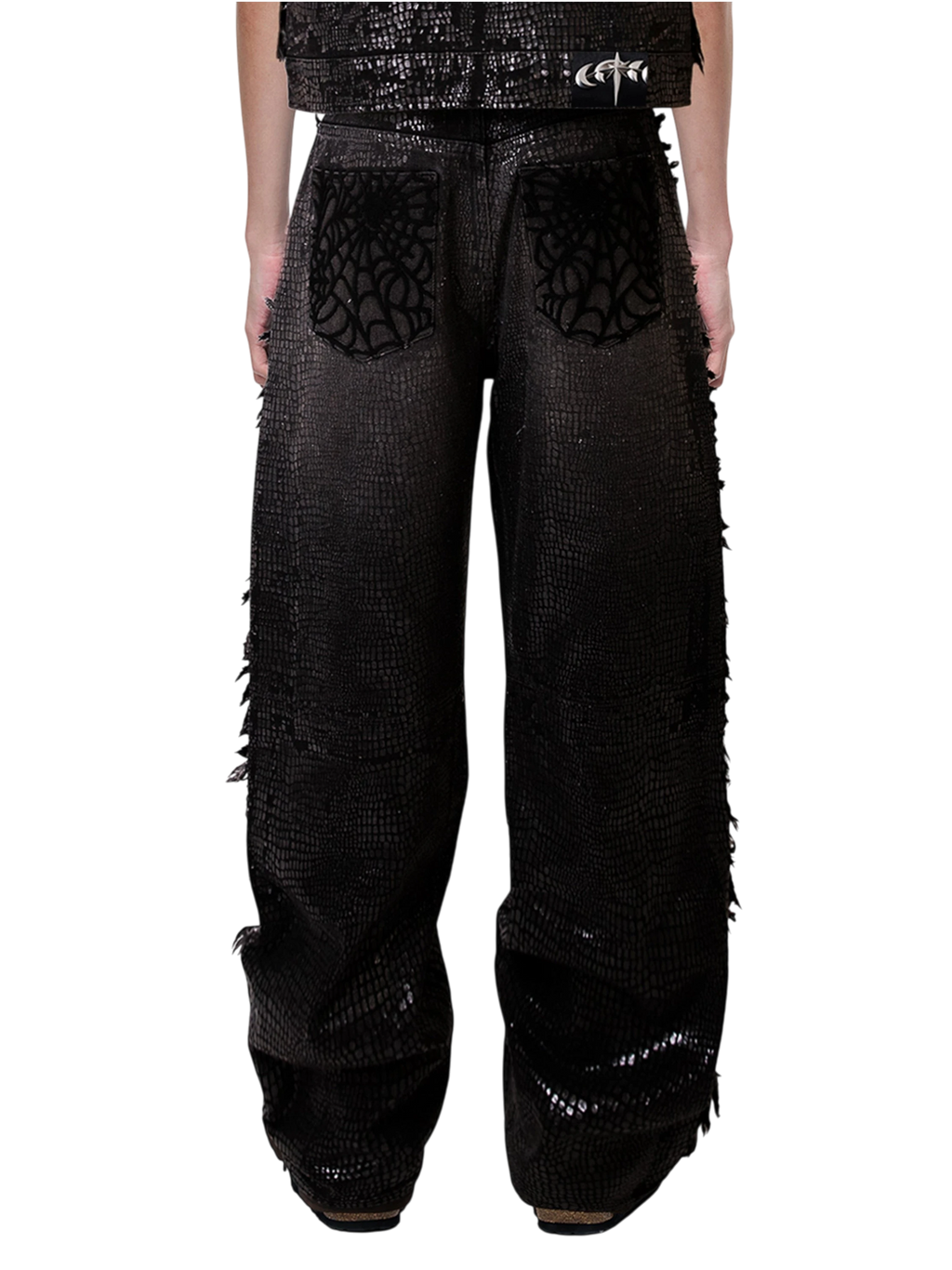 TBHNP Luminous Dawn cobweb fringed baggy jeans — men's streetwear denim