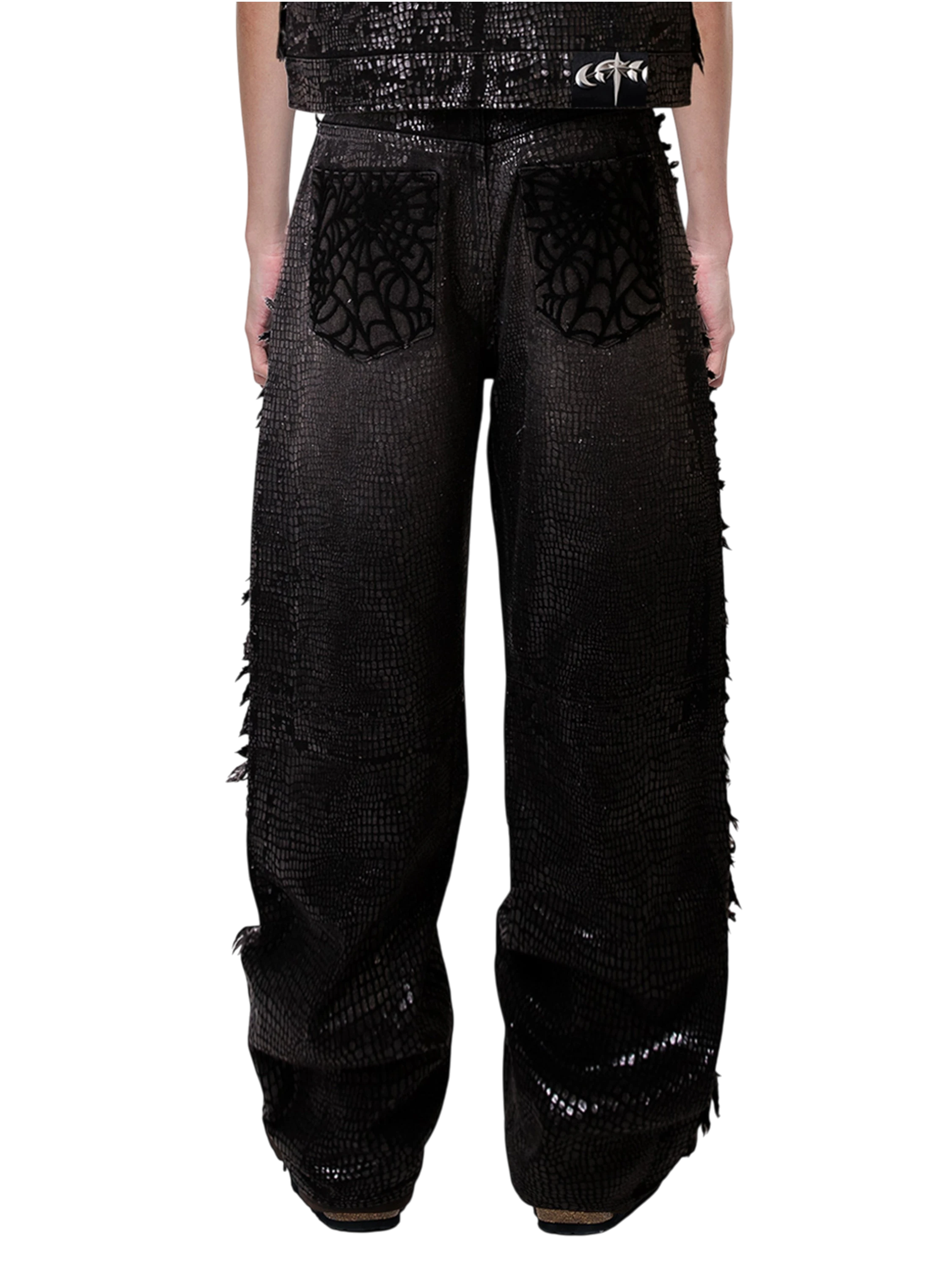 TBHNP Luminous Dawn cobweb fringed baggy jeans — men's streetwear denim