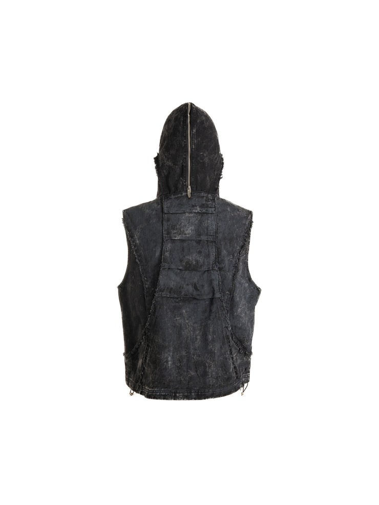 ECLIPSE OF THE BLOOD MOON BRUSHED TEXTURE DENIM HOODED VEST