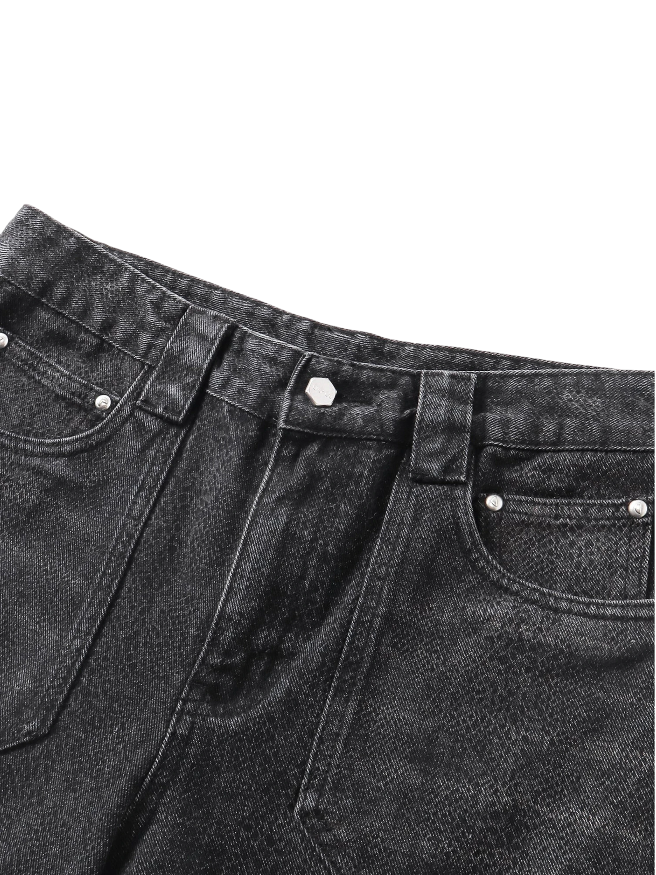 TBHNP black cobra print baggy jeans, front folded flat-lay — men's streetwear denim