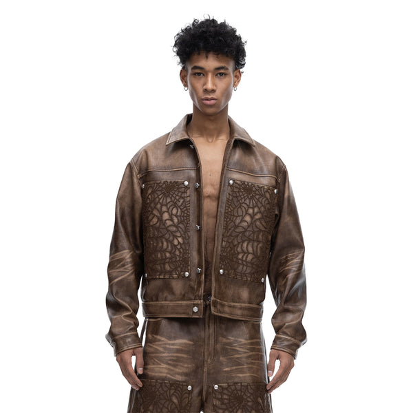 ECLIPSE OF THE BLOOD MOON COBWEB LEATHER JACKET