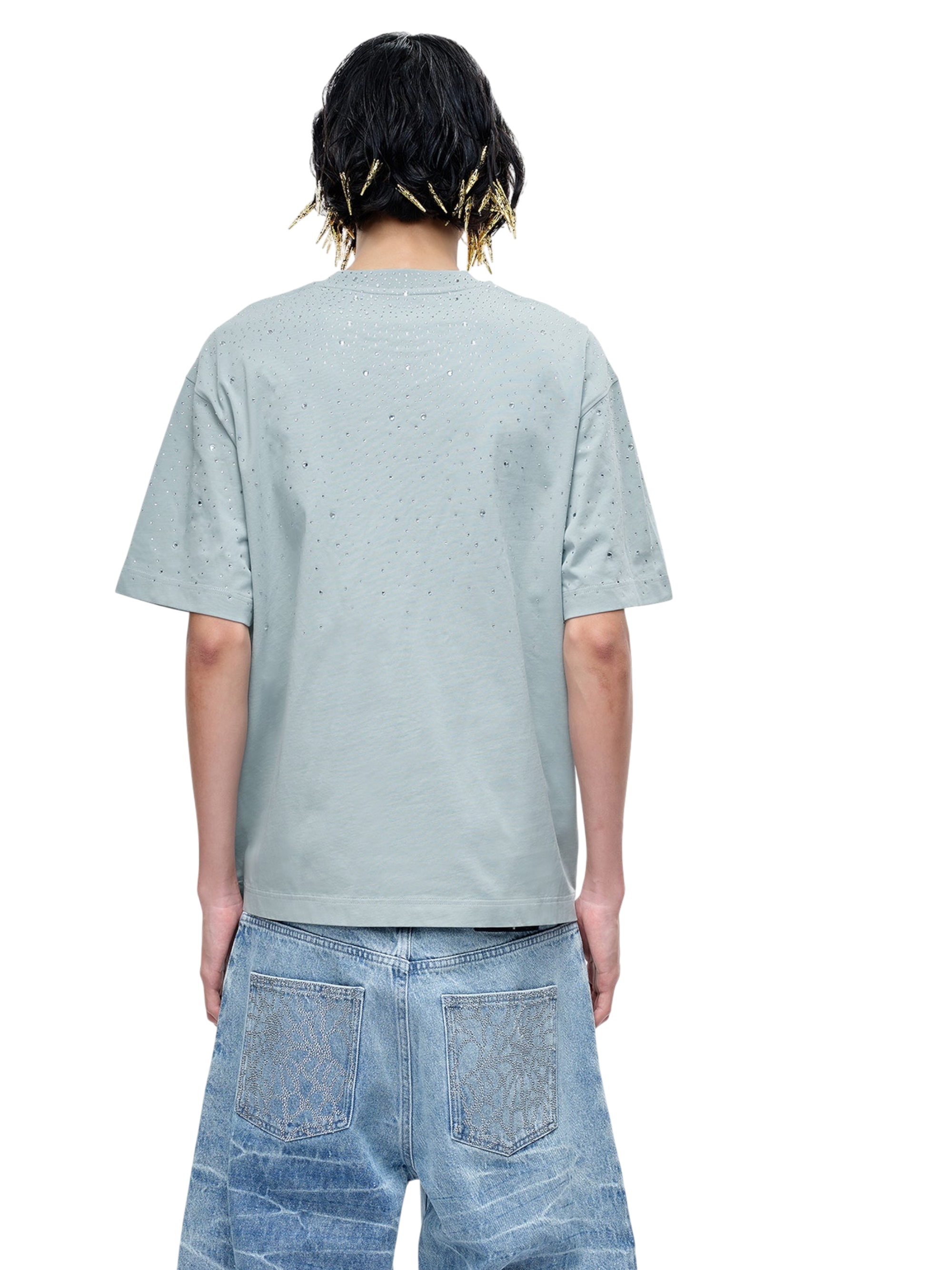 TBHNP Luminous Dawn washed boxy cotton t-shirt with rhinestones and patch embroidery — men's streetwear graphic tee