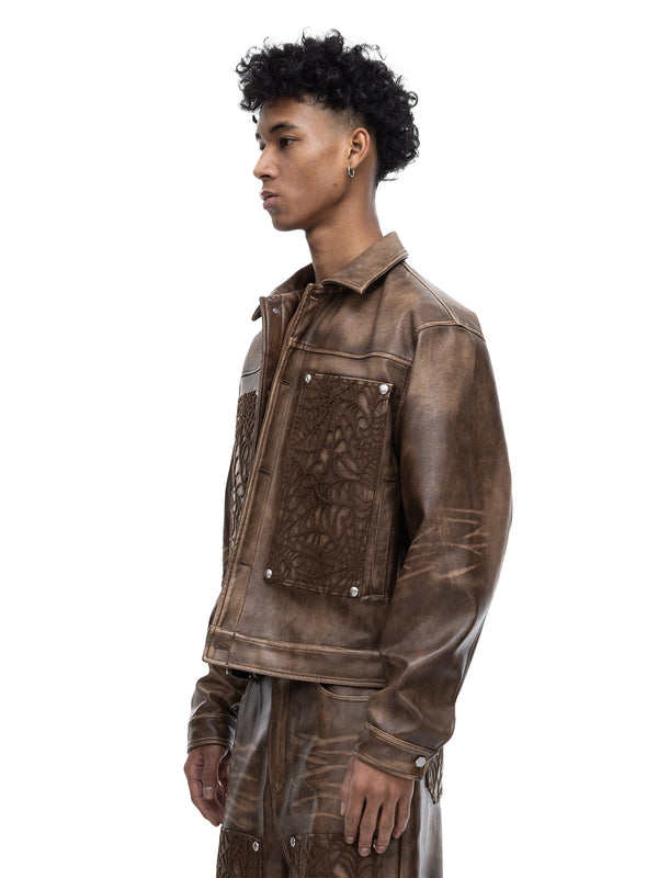 ECLIPSE OF THE BLOOD MOON COBWEB LEATHER JACKET