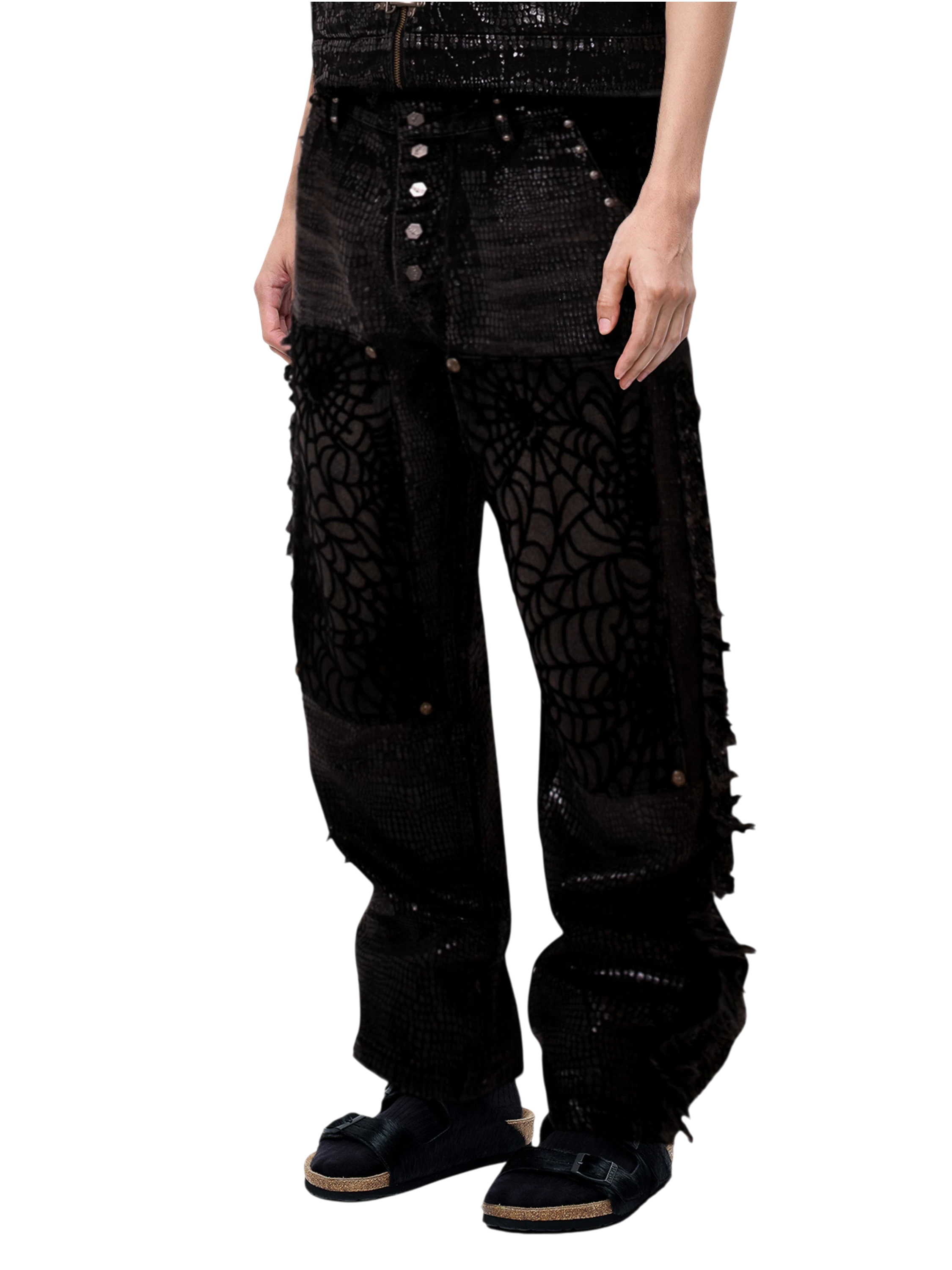 TBHNP Luminous Dawn cobweb fringed baggy jeans — men's streetwear denim
