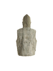 ECLIPSE OF THE BLOOD MOON BRUSHED TEXTURE DENIM HOODED VEST