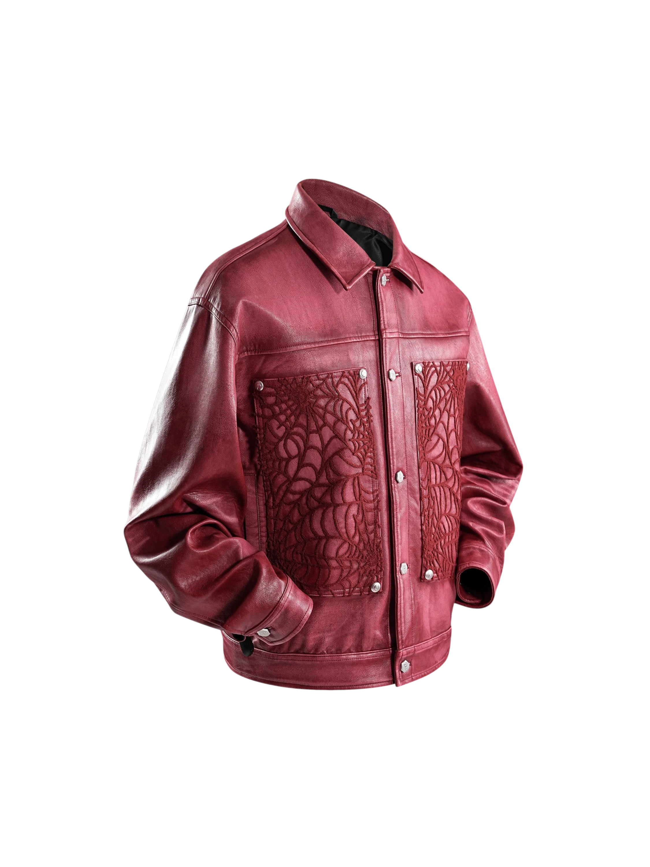 TBHNP Eclipse of the Blood Moon cobweb embroidered faux leather jacket — men's gothic streetwear jacket