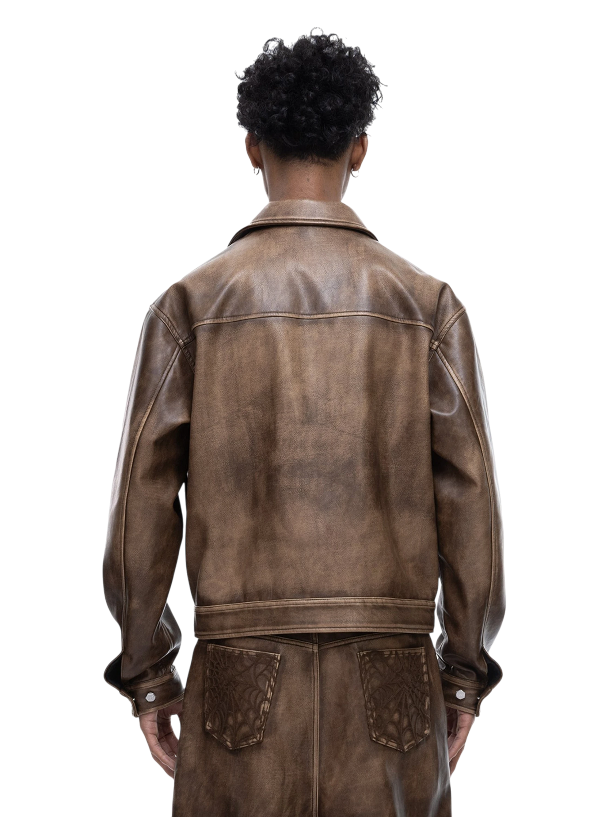 TBHNP Eclipse of the Blood Moon cobweb embroidered faux leather jacket — men's gothic streetwear jacket