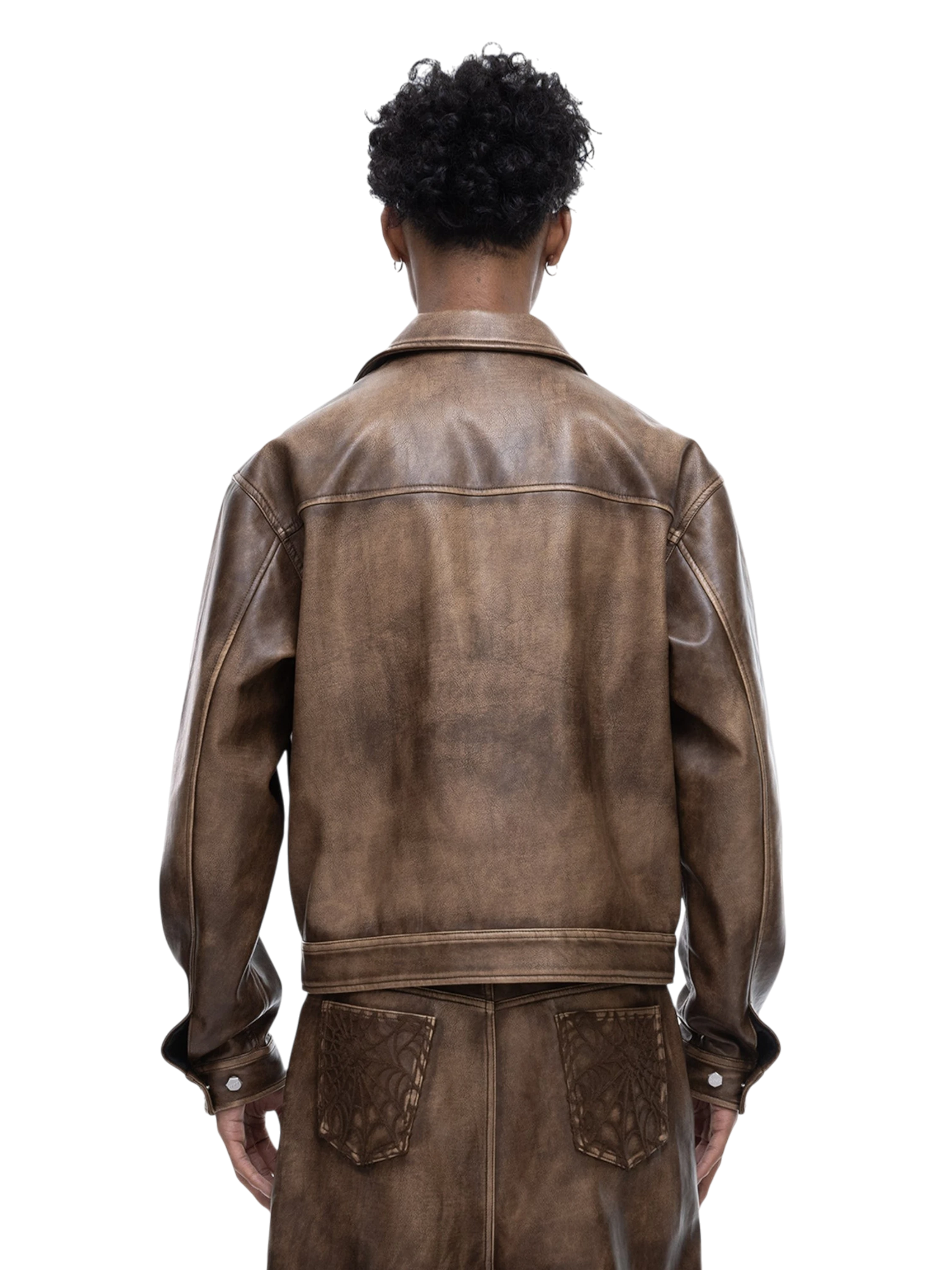 TBHNP Eclipse of the Blood Moon cobweb embroidered faux leather jacket — men's gothic streetwear jacket