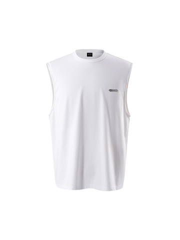 TBHNP Luminous Dawn Astral Logo Shadowbat vest in white, front flat-lay — men's streetwear sleeveless tee