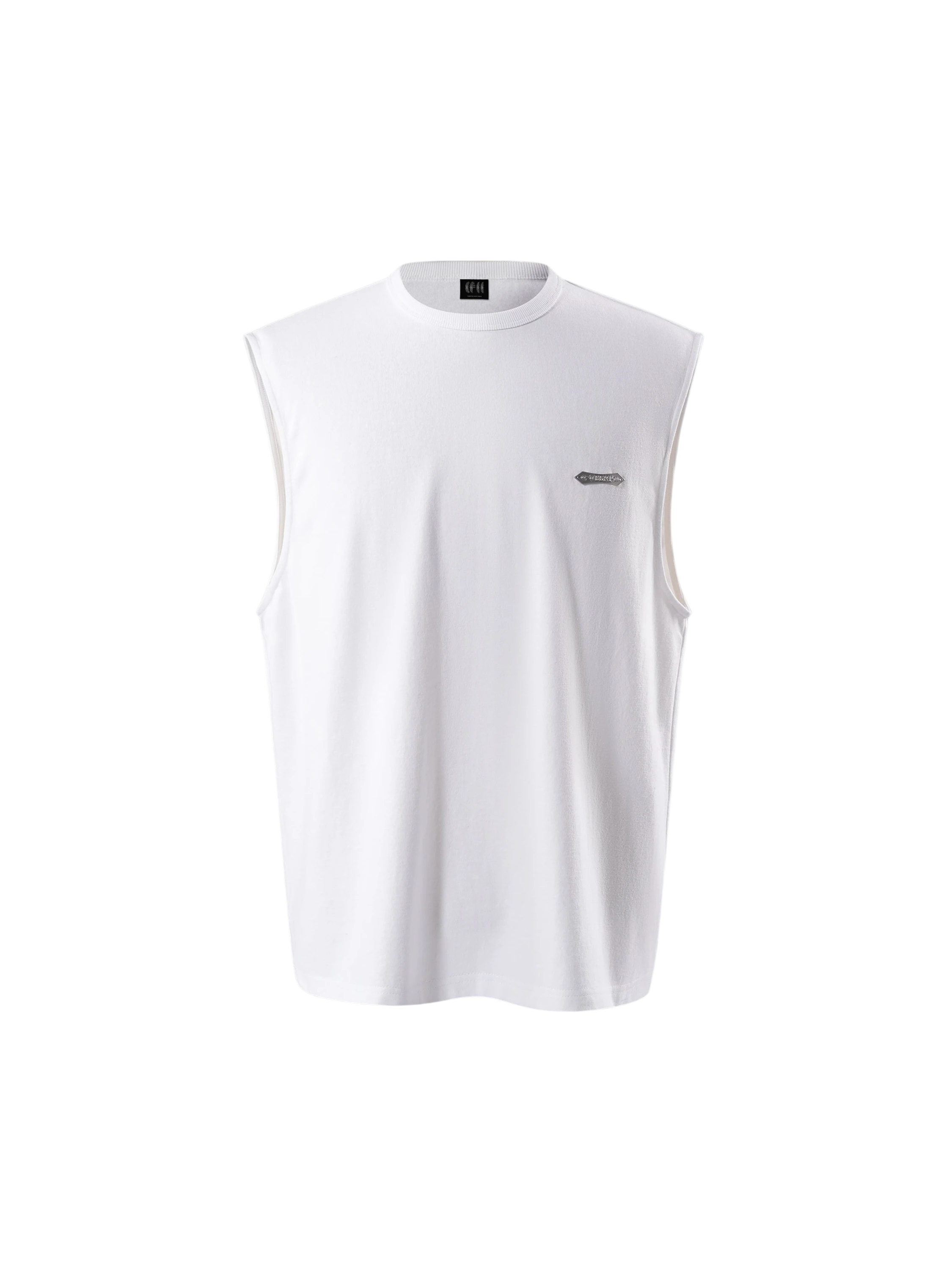 TBHNP Luminous Dawn Astral Logo Shadowbat vest in white, front flat-lay — men's streetwear sleeveless tee