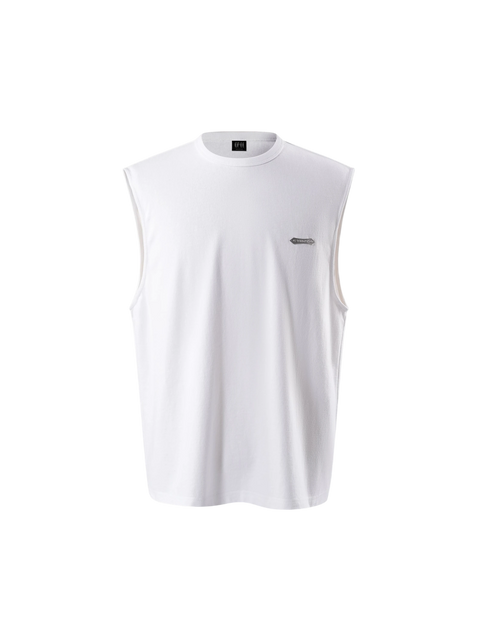 TBHNP Luminous Dawn Astral Logo Shadowbat vest in white, front flat-lay — men's streetwear sleeveless tee
