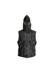 ECLIPSE OF THE BLOOD MOON BRUSHED TEXTURE DENIM HOODED VEST