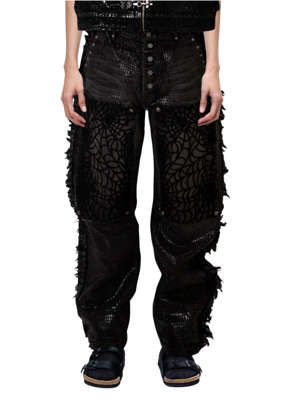 TBHNP Luminous Dawn cobweb fringed baggy jeans — men's streetwear denim