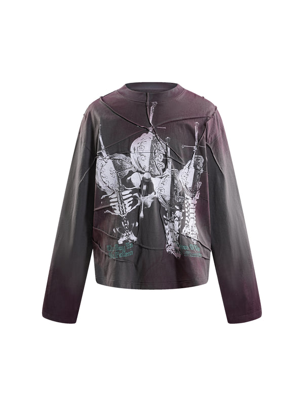 PRINTED BONE WITH SWORD WRINKLED L/S TEE