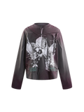 TBHNP printed bone & sword crinkle-wash long-sleeve tee in black, front flat-lay — men's streetwear tee