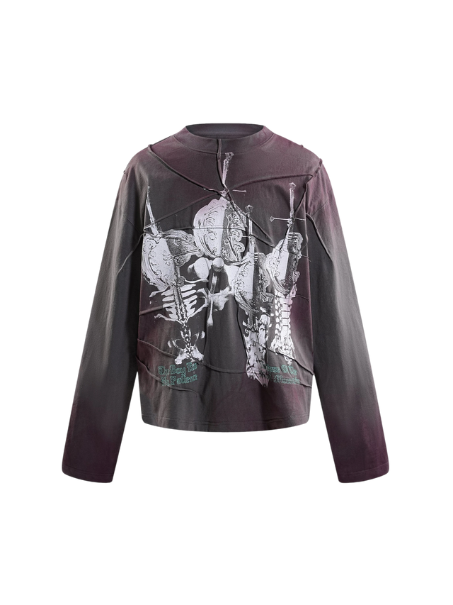 PRINTED BONE WITH SWORD WRINKLED L/S TEE