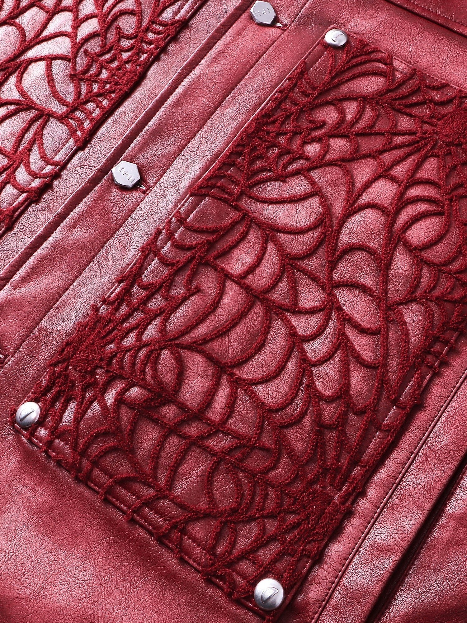 TBHNP Eclipse of the Blood Moon cobweb embroidered faux leather jacket — men's gothic streetwear jacket