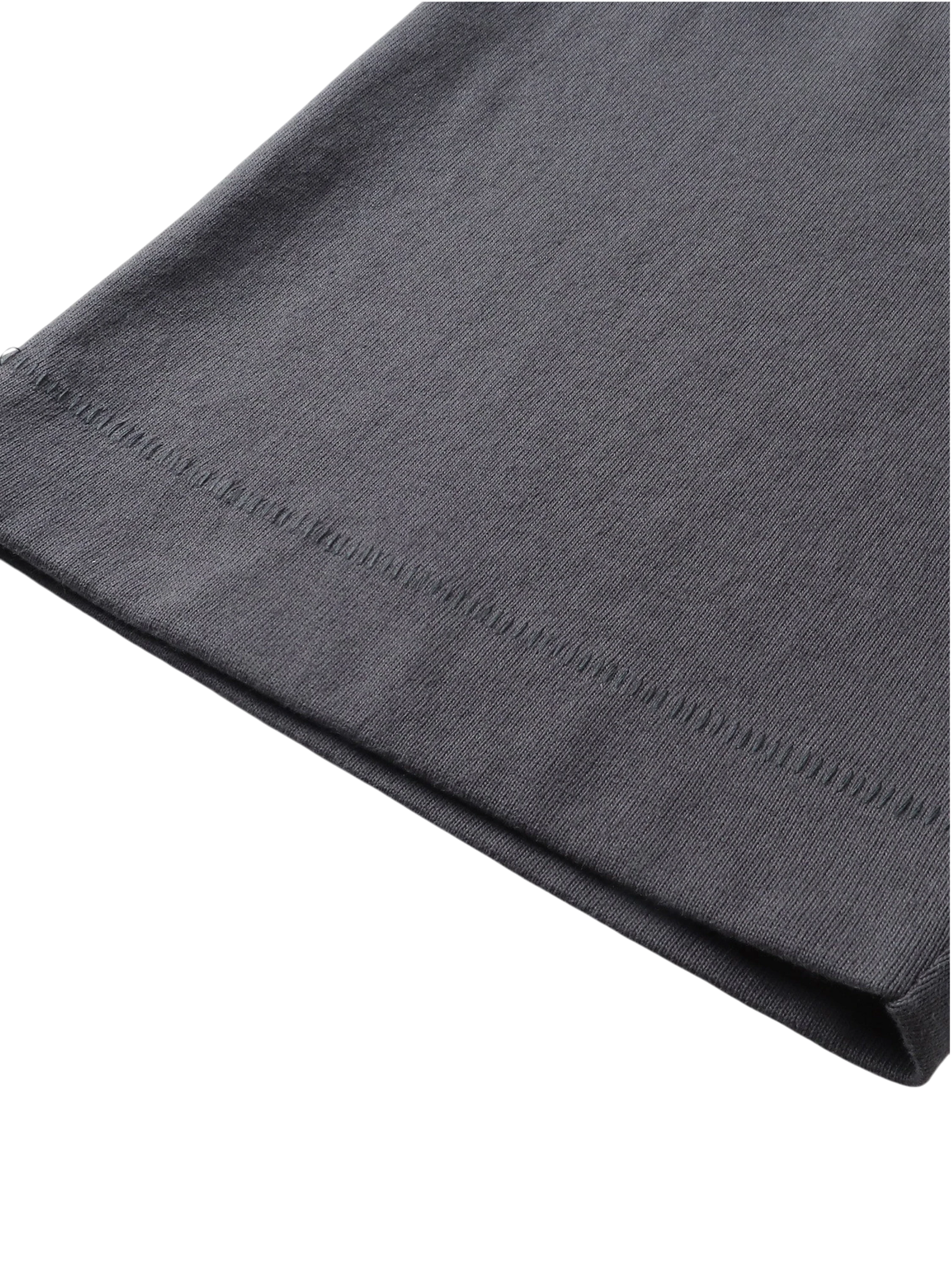 Close-up of the fabric fold on TBHNP dark grey Emblem & Shadowbat tee — men's streetwear detail