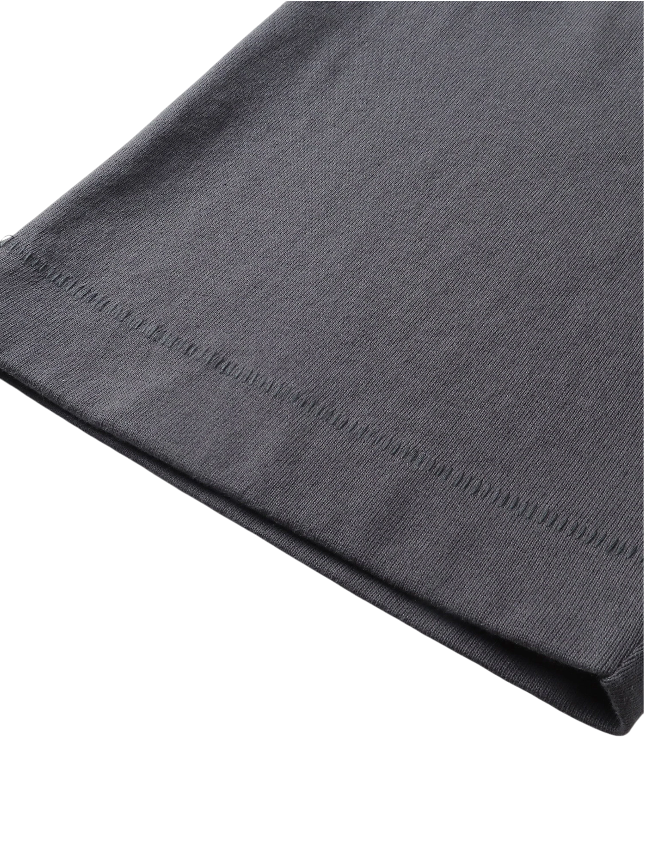 Close-up of the fabric fold on TBHNP dark grey Emblem & Shadowbat tee — men's streetwear detail