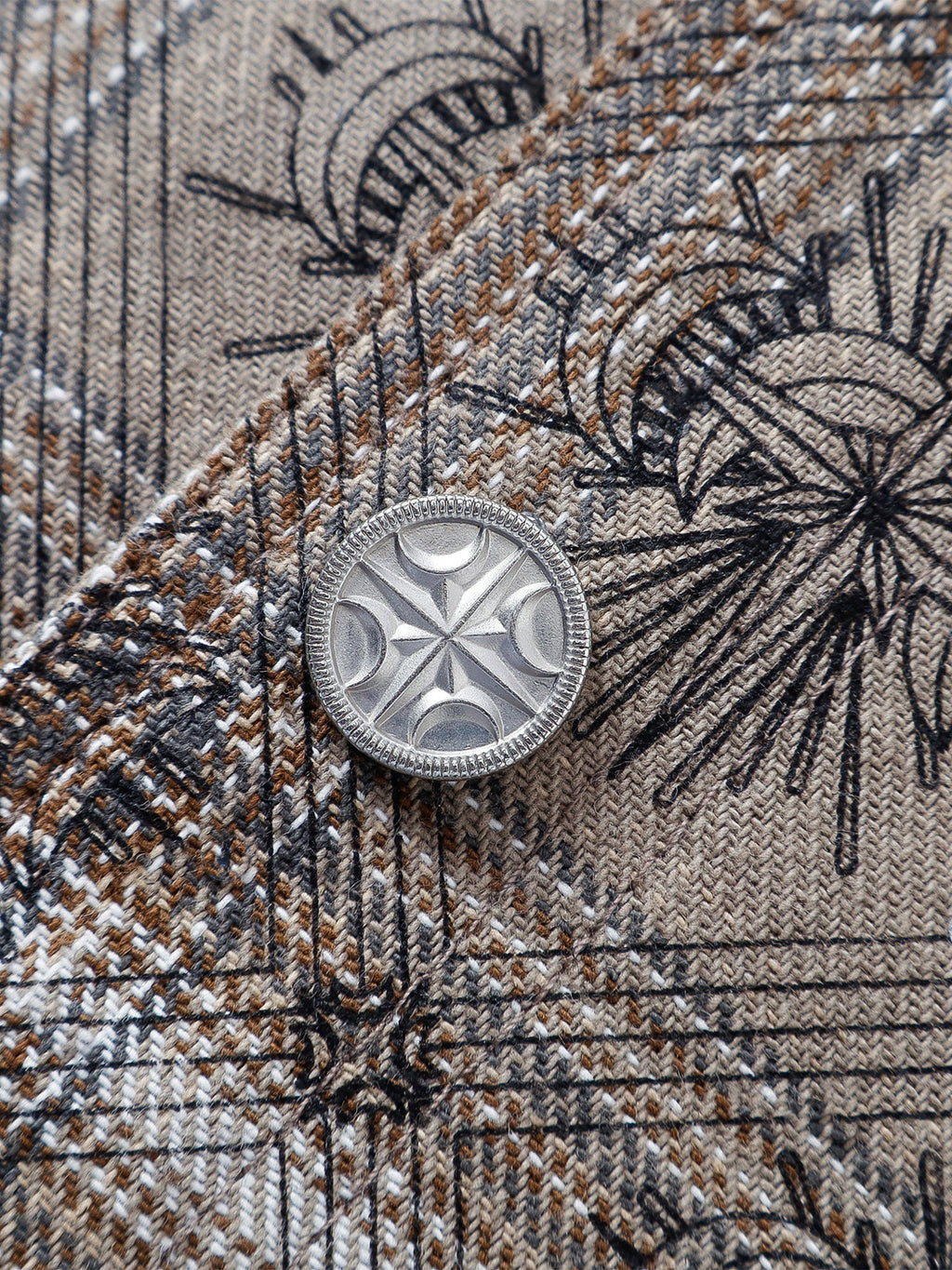 Dark Grey plaid shirt double-layer lining detail.