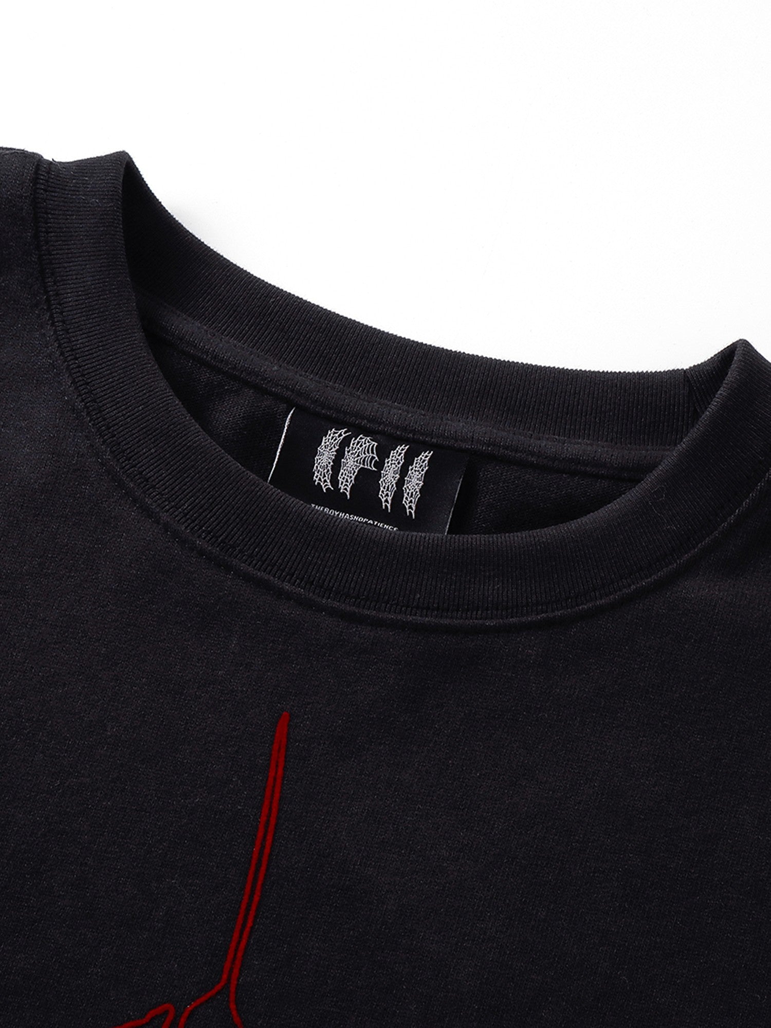 Dark Grey long-sleeve tee ribbed crew neck and woven label