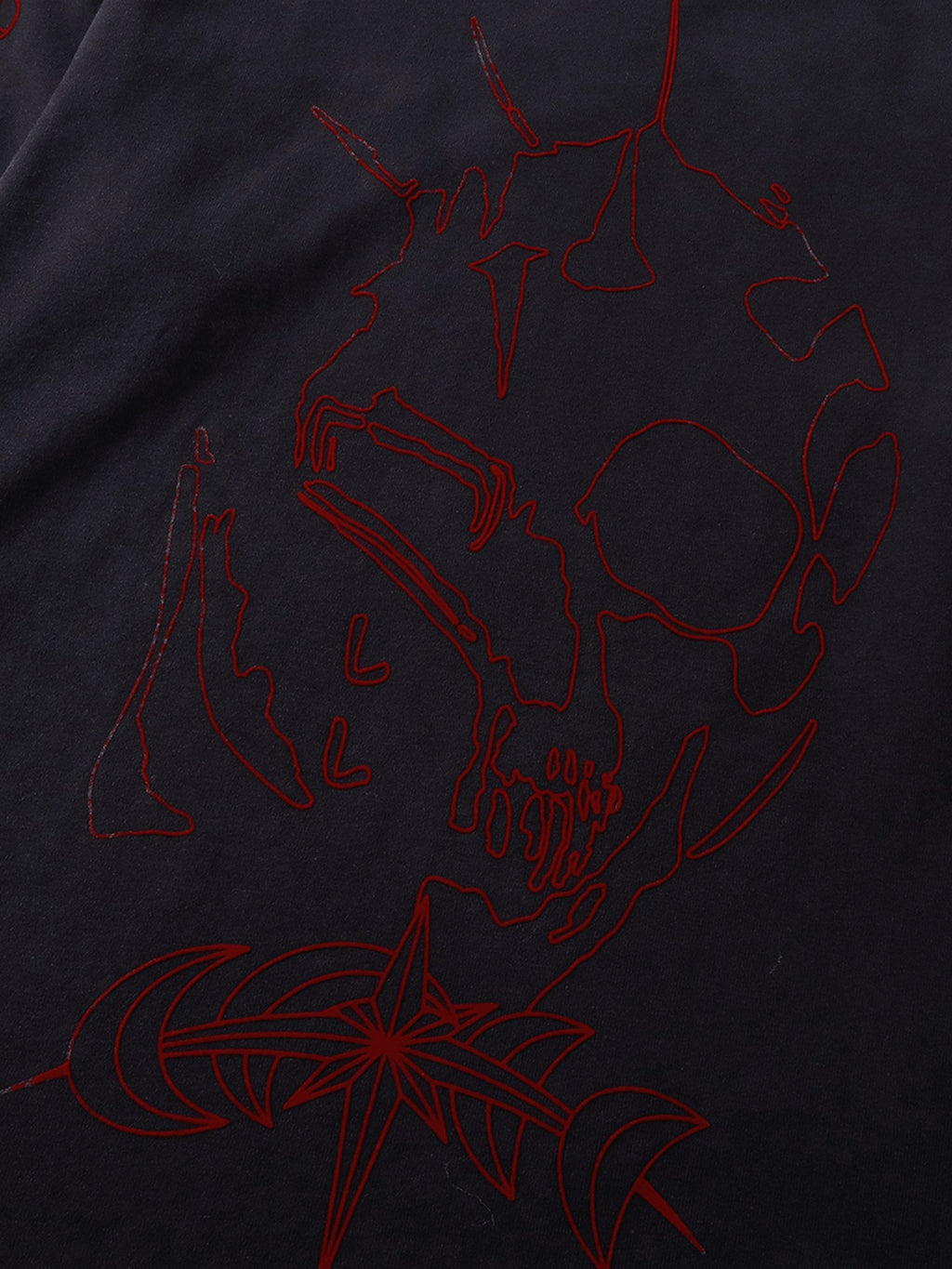 Red Ghost & Knight flocked chest graphic on Dark Grey cotton