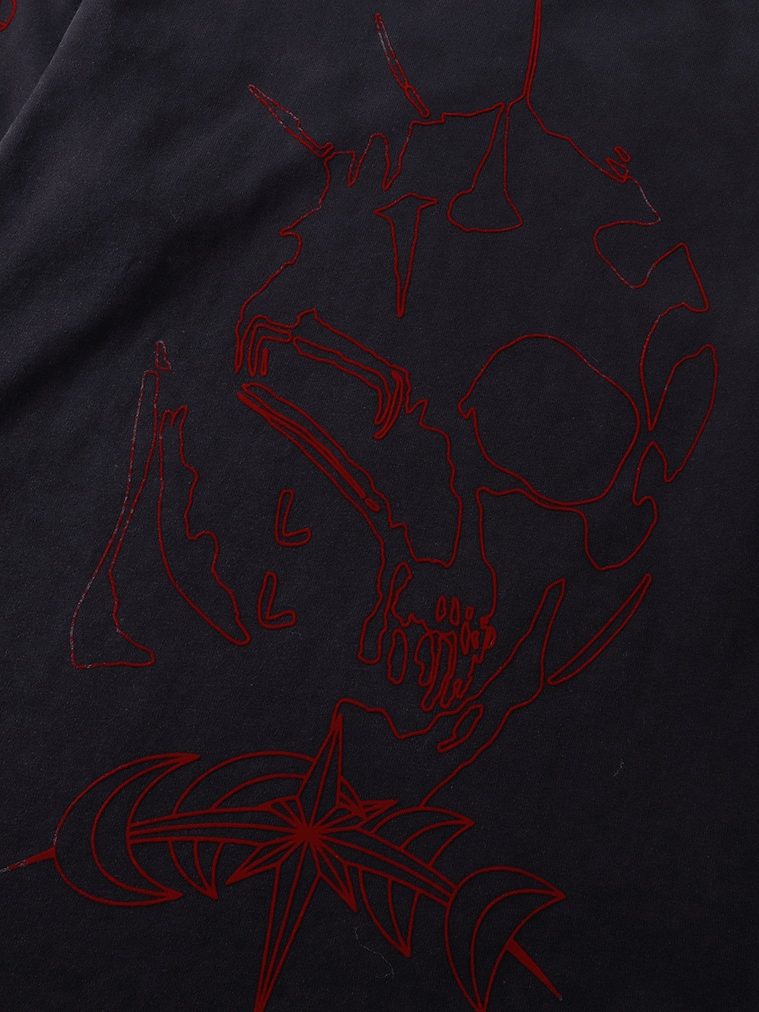 Red Ghost & Knight flocked chest graphic on Dark Grey cotton