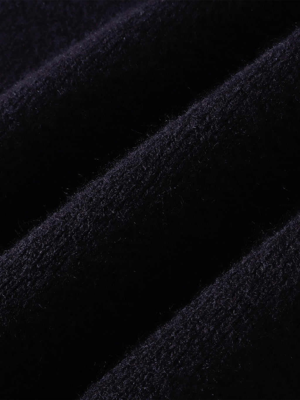 Close-up of the ribbed hem and wool-blend knit texture.