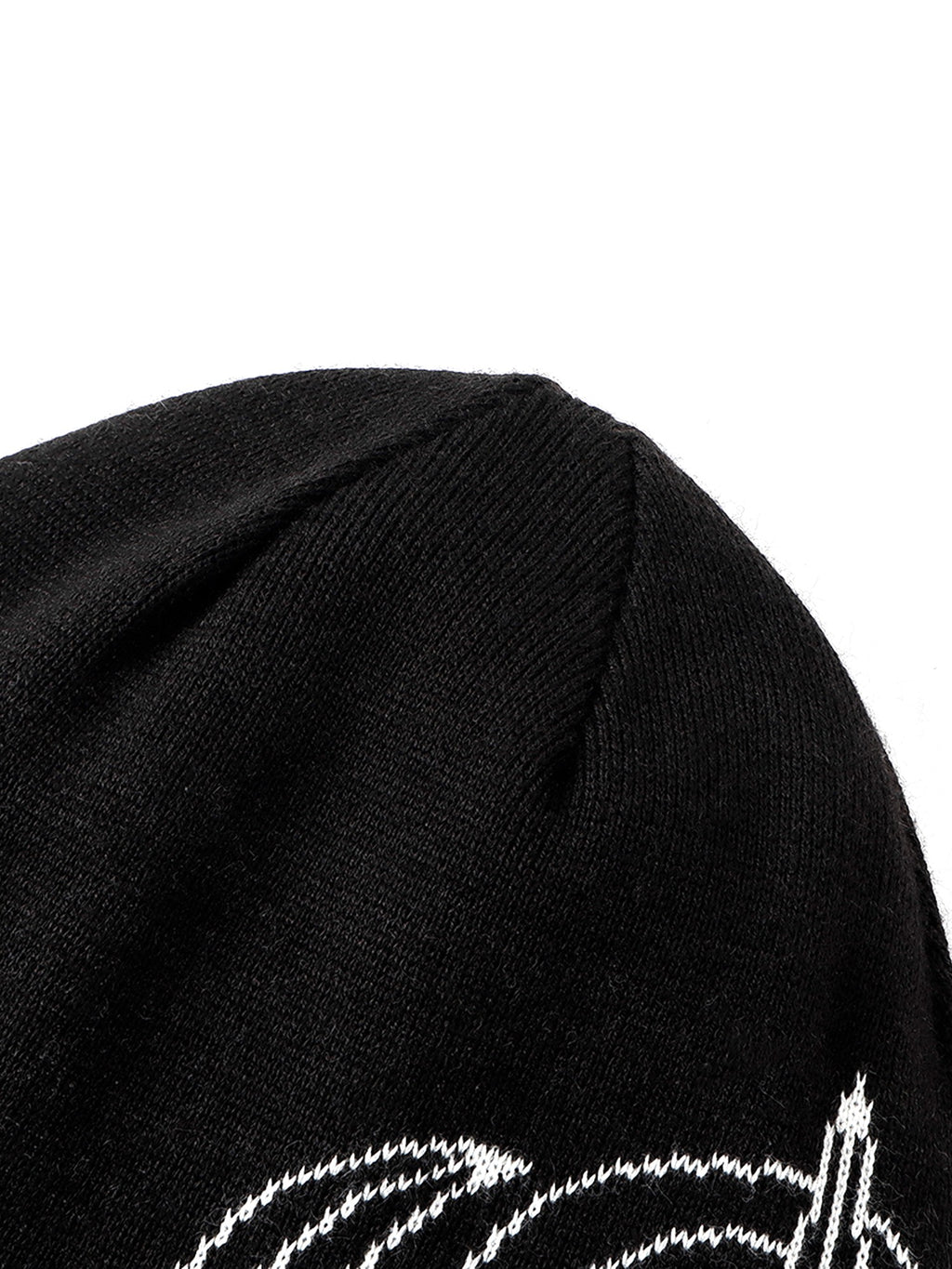 Black wool-blend beanie crown seam and jacquard knit detail