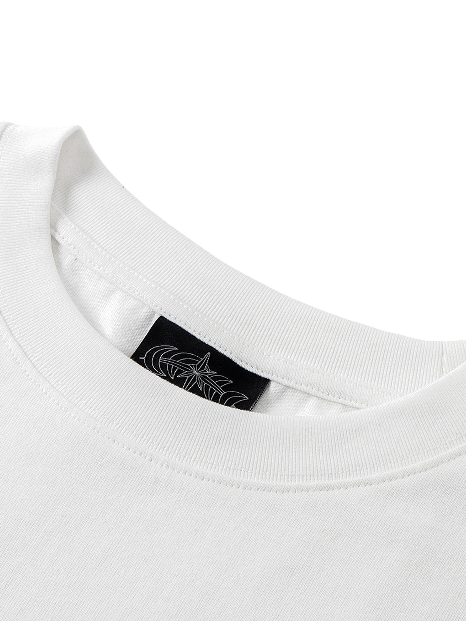 White long-sleeve tee ribbed crew neck and astral woven label