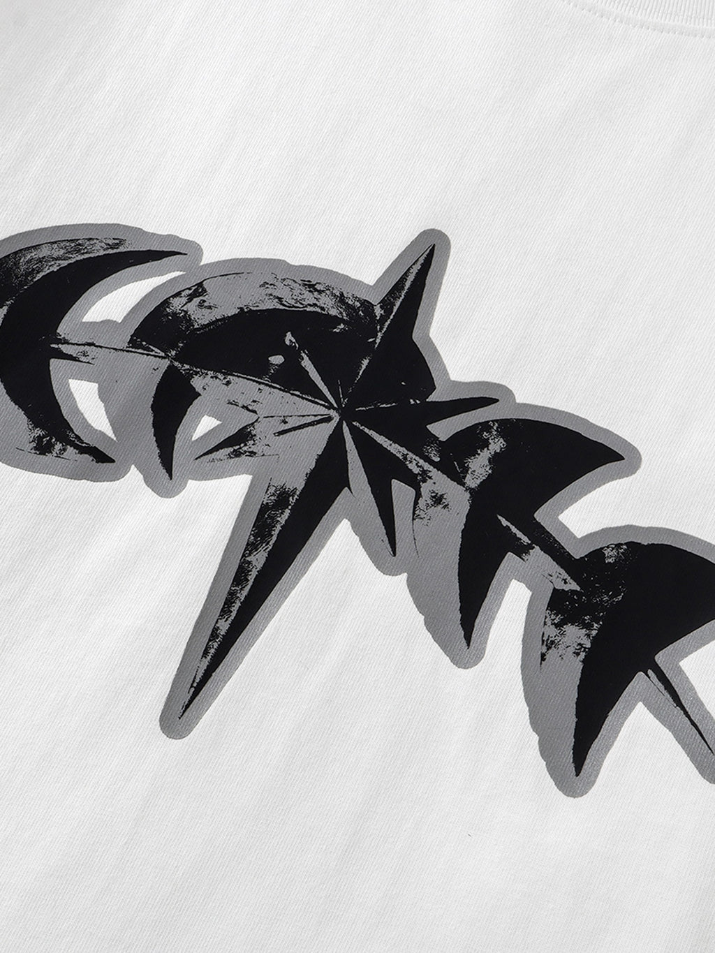 3M reflective astral star graphic close-up on White cotton