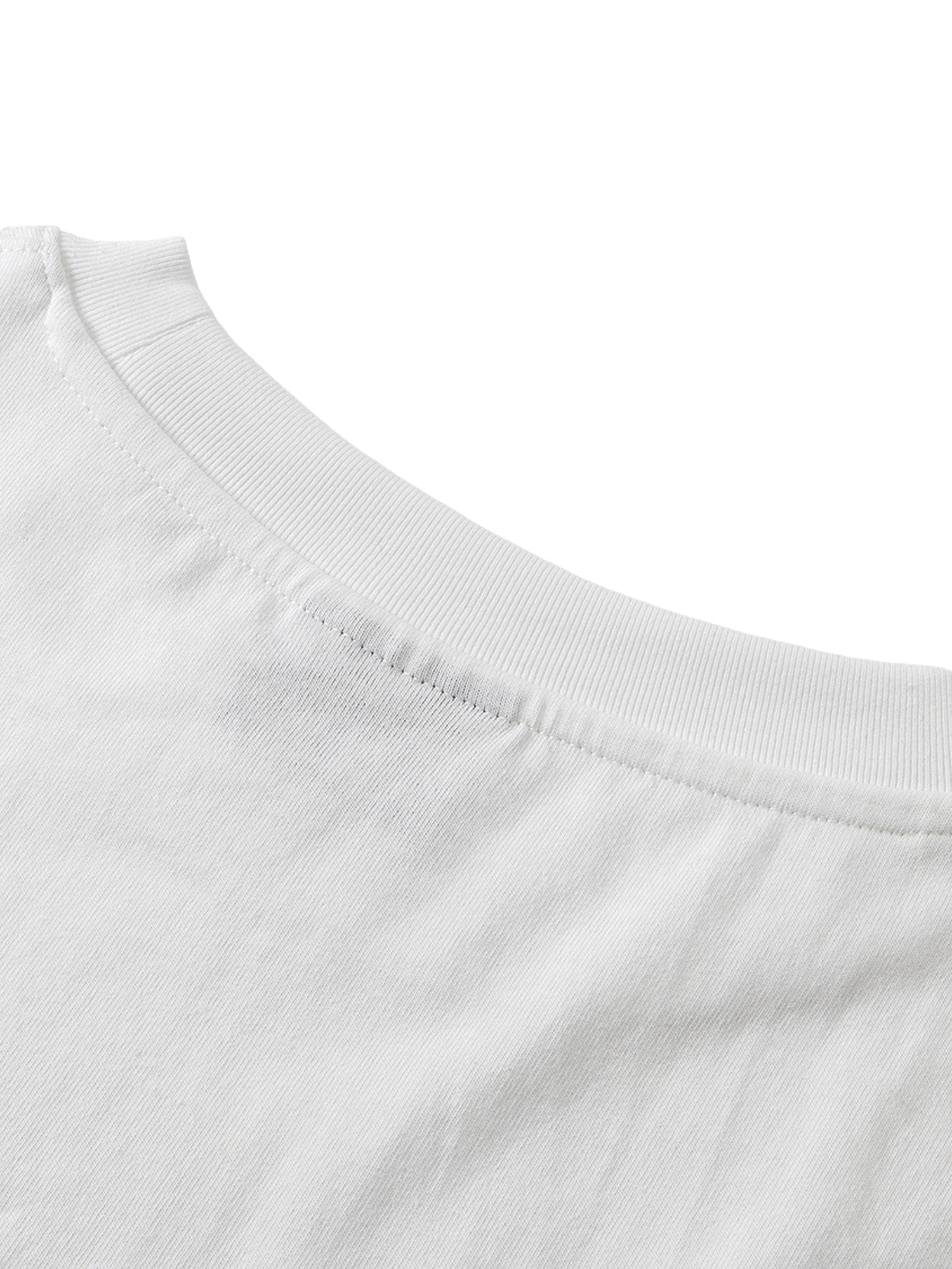 White long-sleeve tee back neckline construction