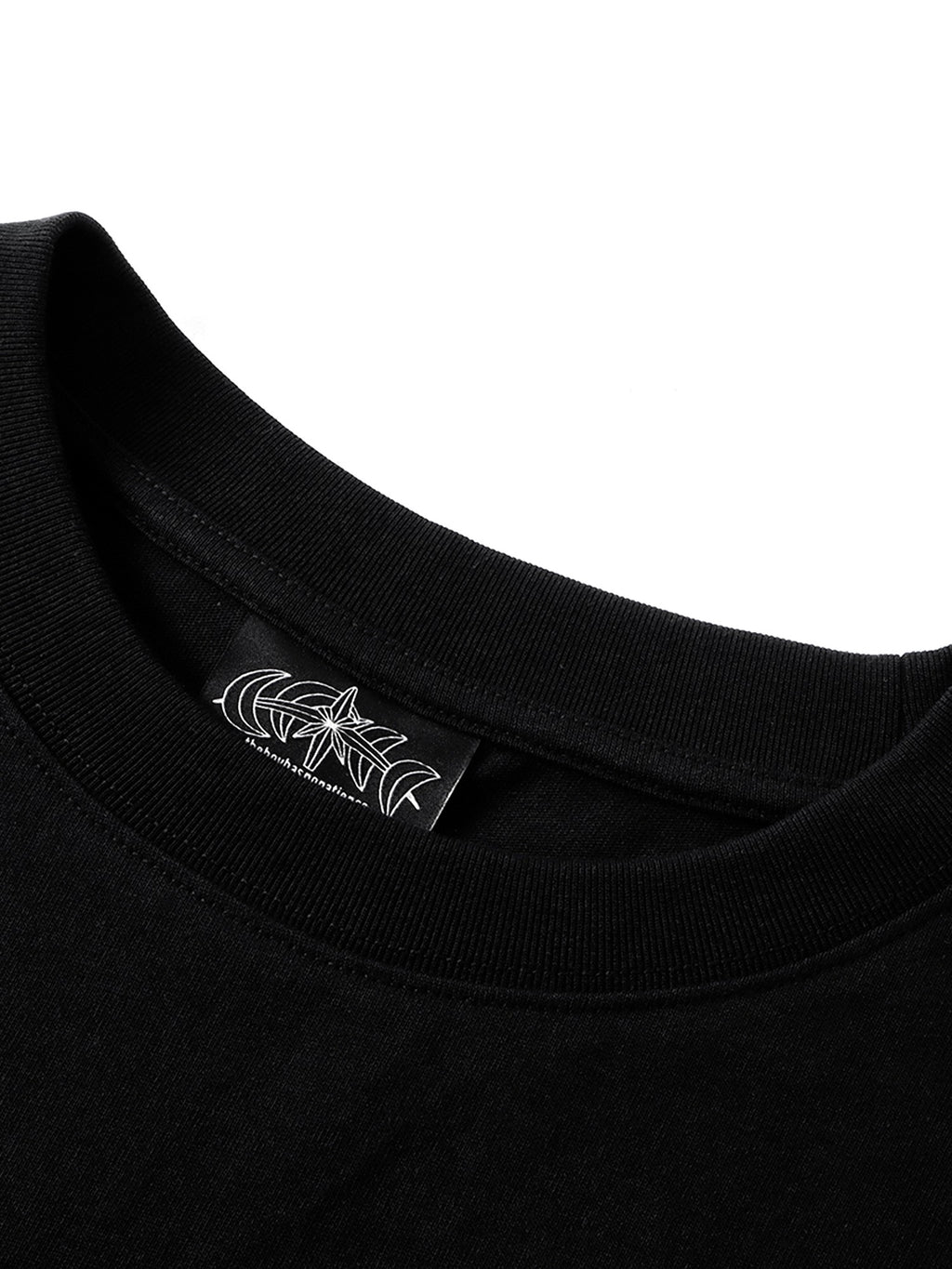 Black long-sleeve tee ribbed crew neck and astral woven label