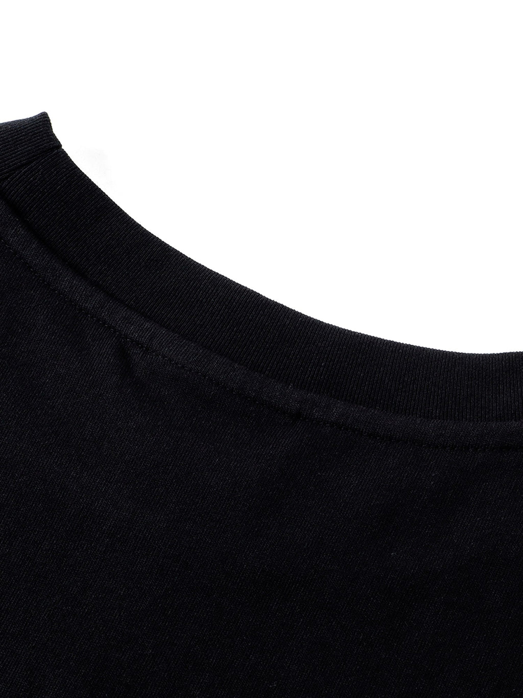 Black long-sleeve tee back neckline construction