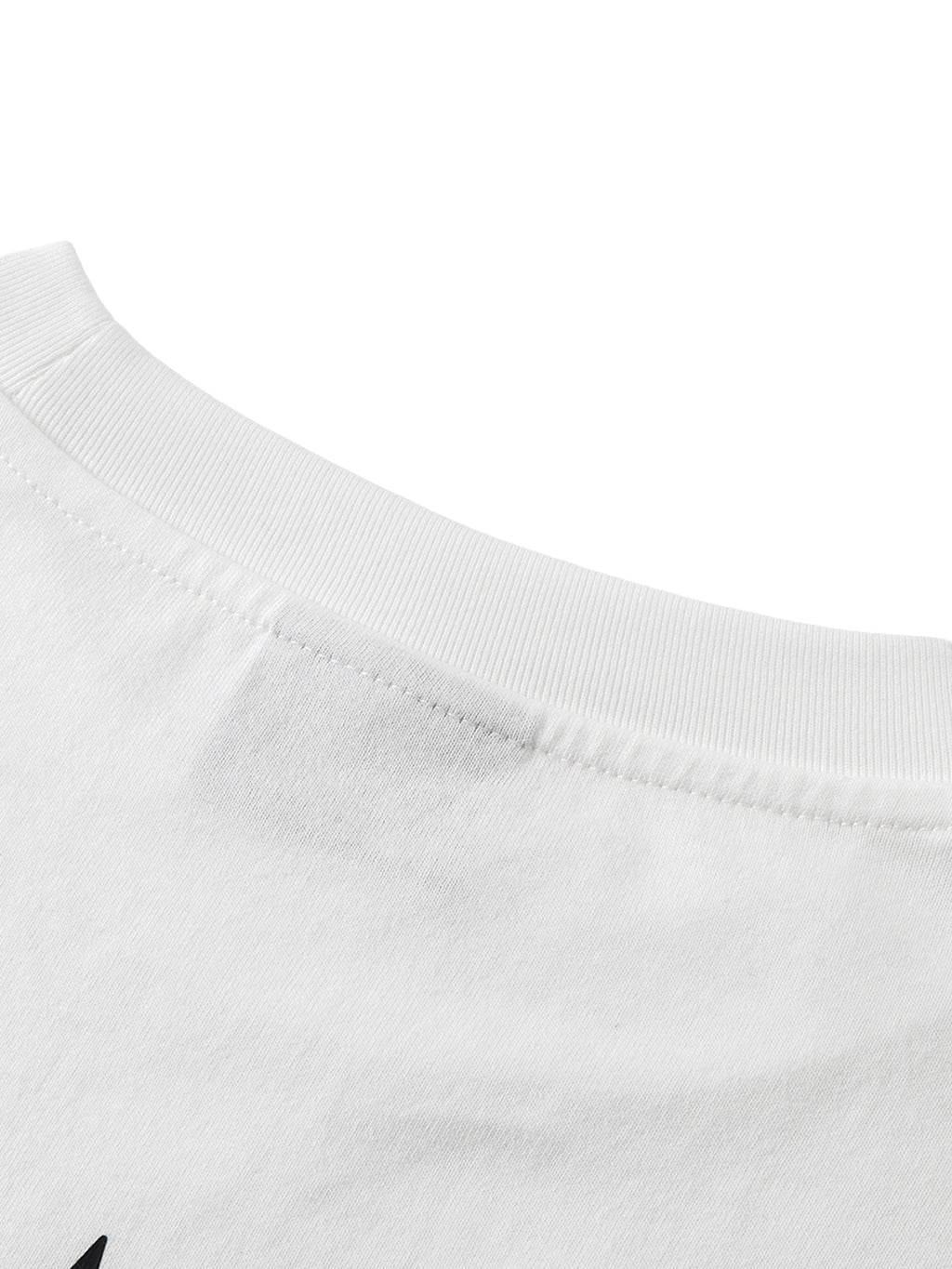 White long-sleeve tee back neckline construction