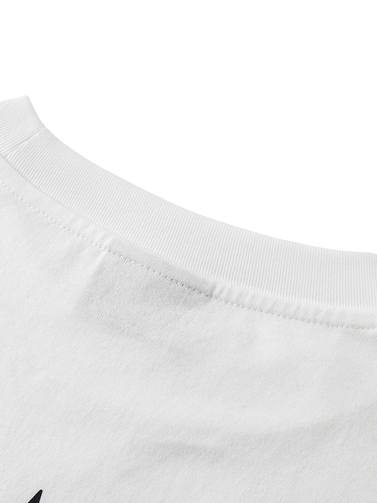 White long-sleeve tee back neckline construction