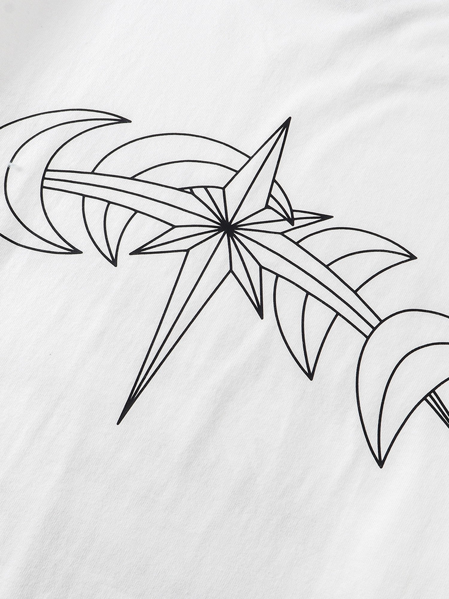 Black star-moon back graphic on White long-sleeve tee