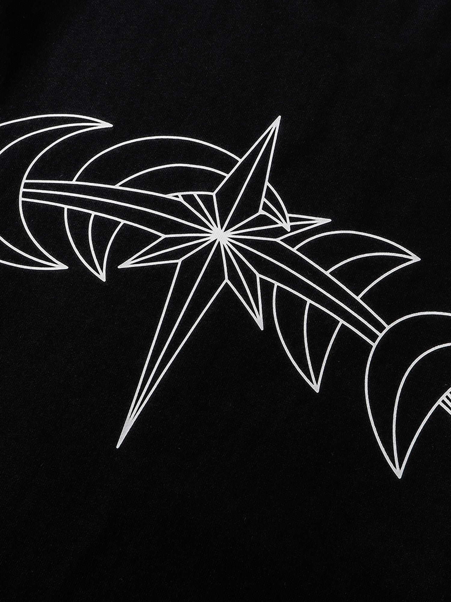 White star-moon back graphic on Black long-sleeve tee